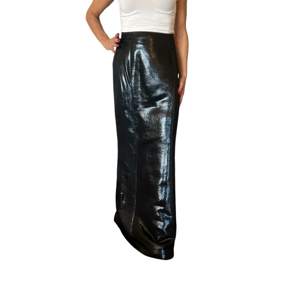 WOMEN'S PAMELLA ROLAND BLACK METALLIC LONG MAXI FORMAL SKIRT  6
